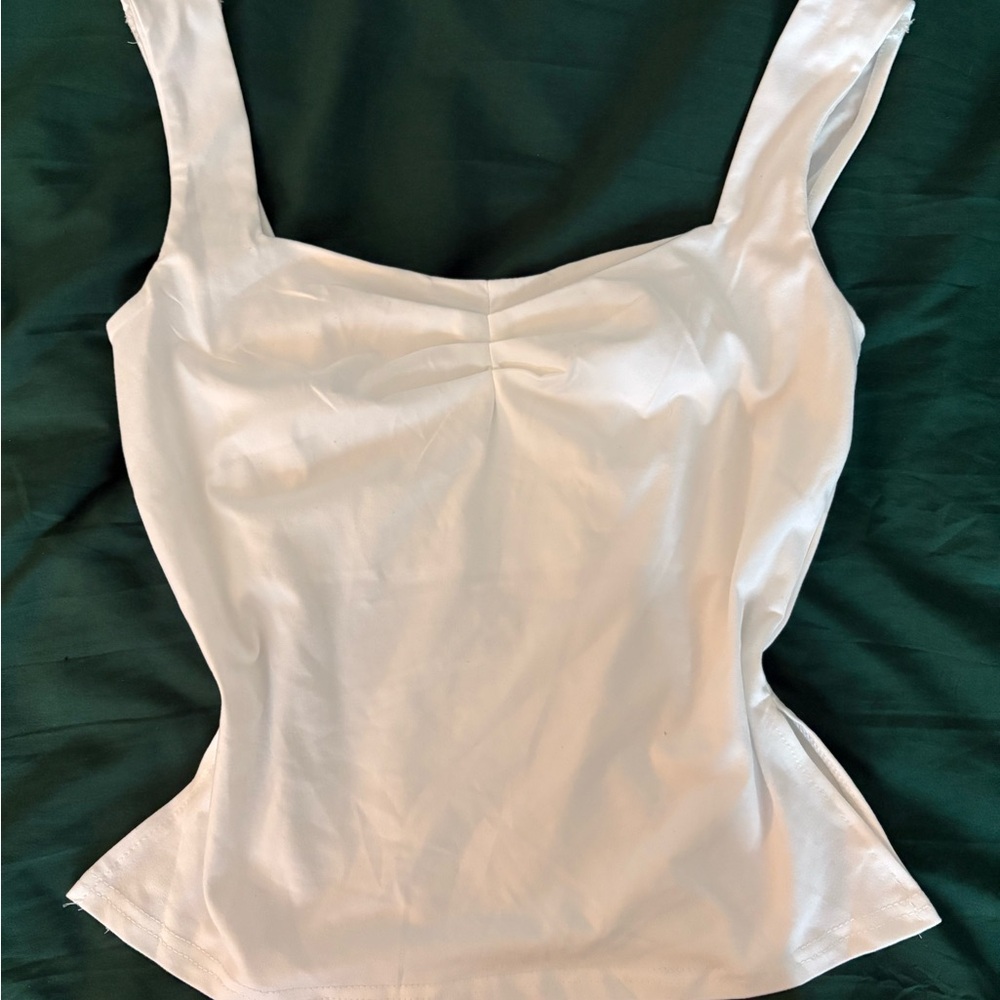Ruched bust white tank top with side slits